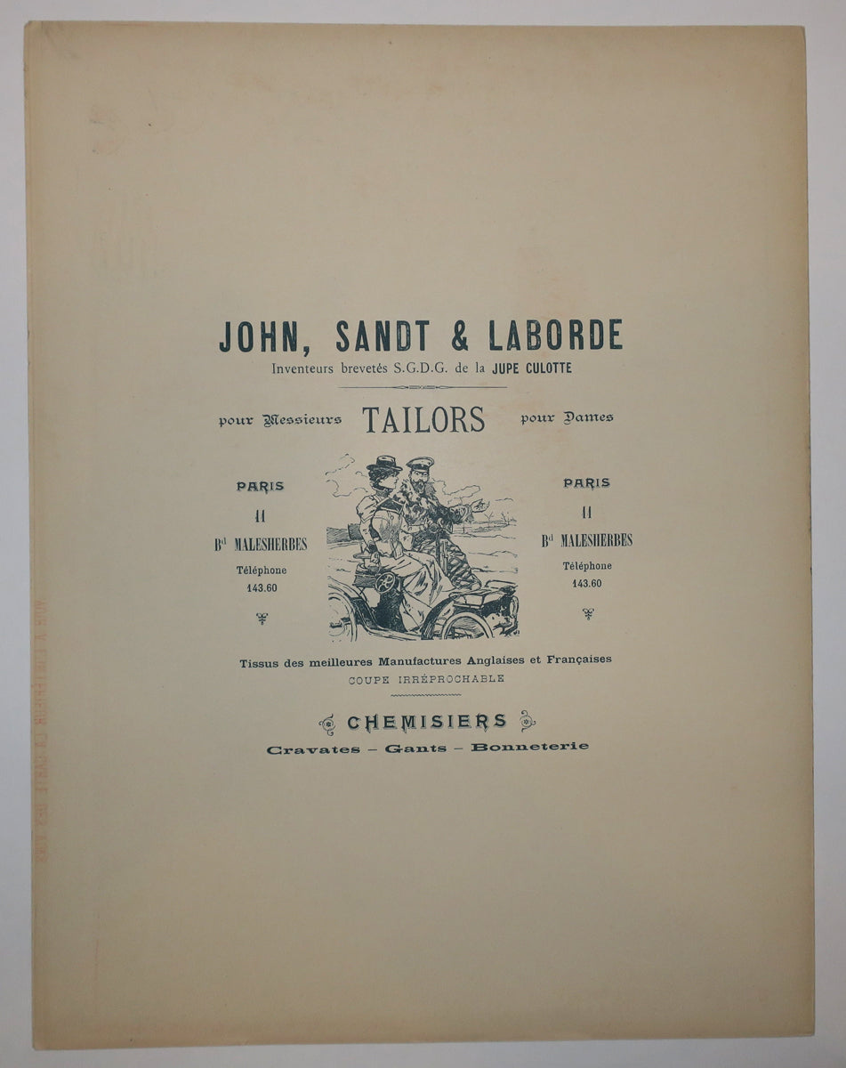 Menu pour les Chalets du Cycle, au Bois de Boulogne.  c.