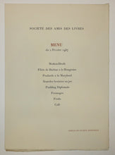 Charger l'image dans la galerie, Menu pour la Société des Amis des livres, Cercle de l'Union Artistique, le 2 février
