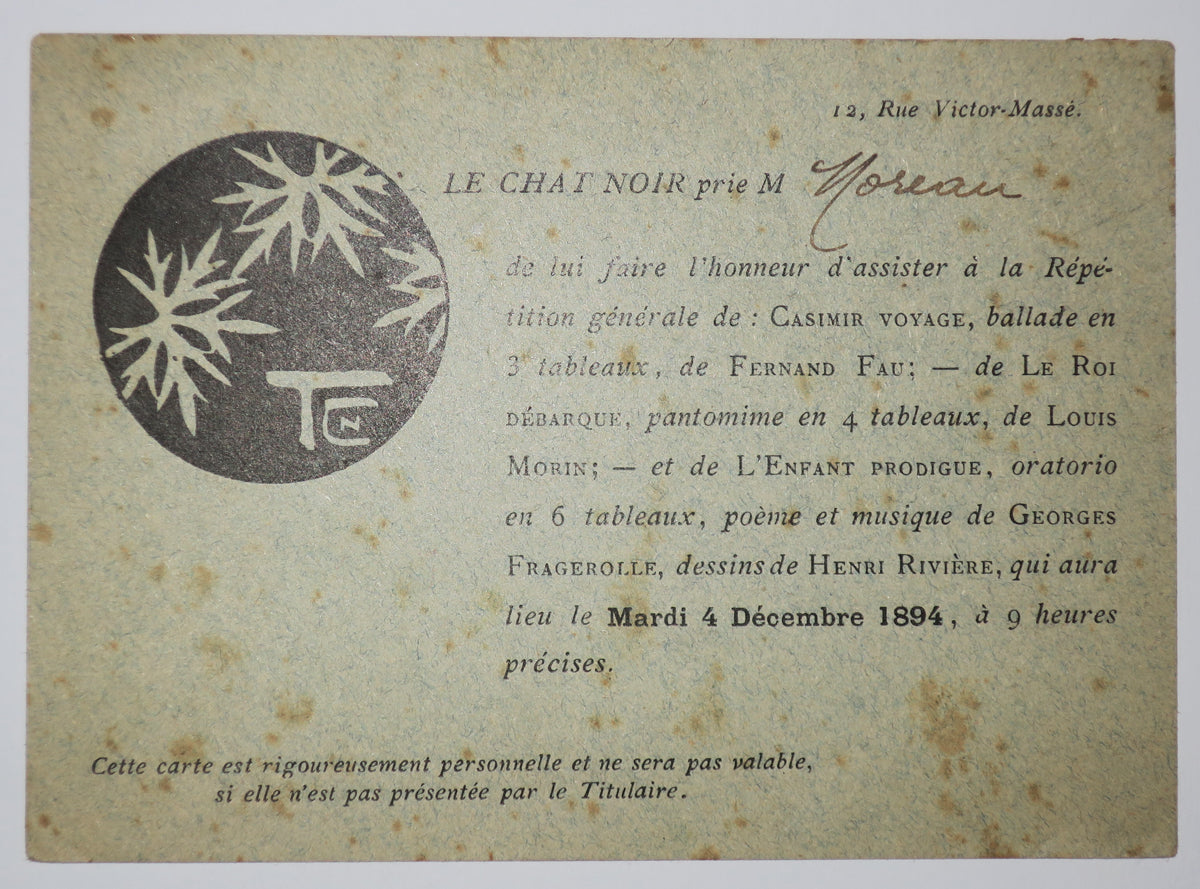 Carte d'invitation pour assister à la Répétition générale de