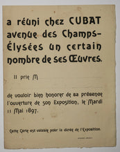 Charger l'image dans la galerie, Carte d'invitation pour l'Exposition Louis Anquetin, le mardi 11 mai 1897, chez Cubat, Avenue des Champs-Elysées.