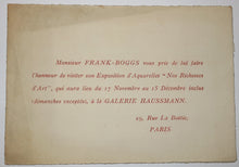 Charger l'image dans la galerie, Monsieur Frank-Boggs vous prie de lui faire l'honneur de visiter son Exposition d'Aquarelles "Nos richesses d'Art" qui aura lieu du 17 novembre au 15 décembre inclus (dimanches exc