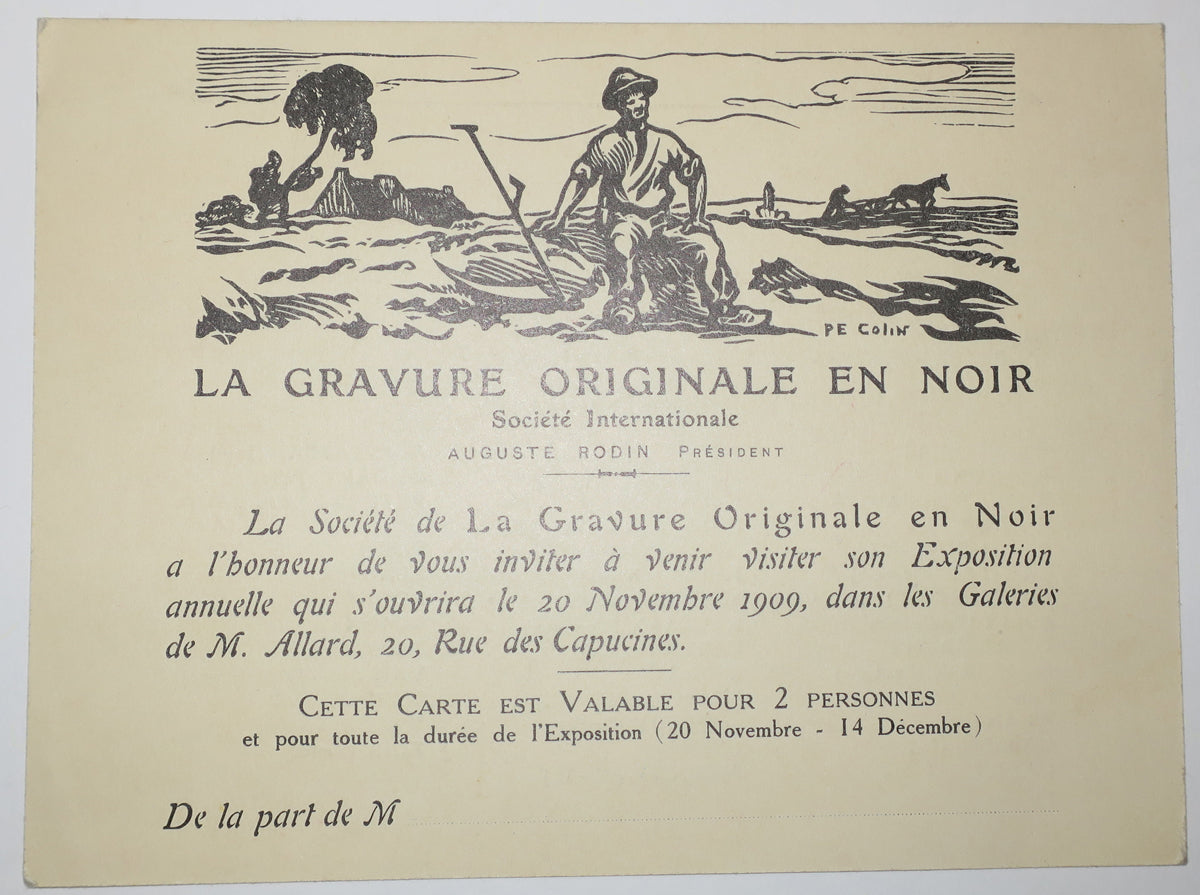 Invitation de la Société de la Gravure originale en noir (Auguste Rodin Président) pour l'Exposition annuelle le 20 novembre