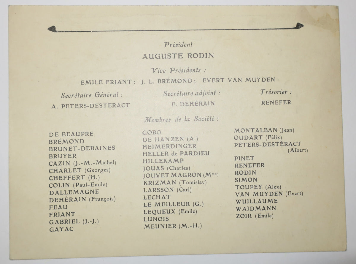 Invitation de la Société de la Gravure originale en noir (Auguste Rodin Président) pour l'Exposition annuelle le 20 novembre