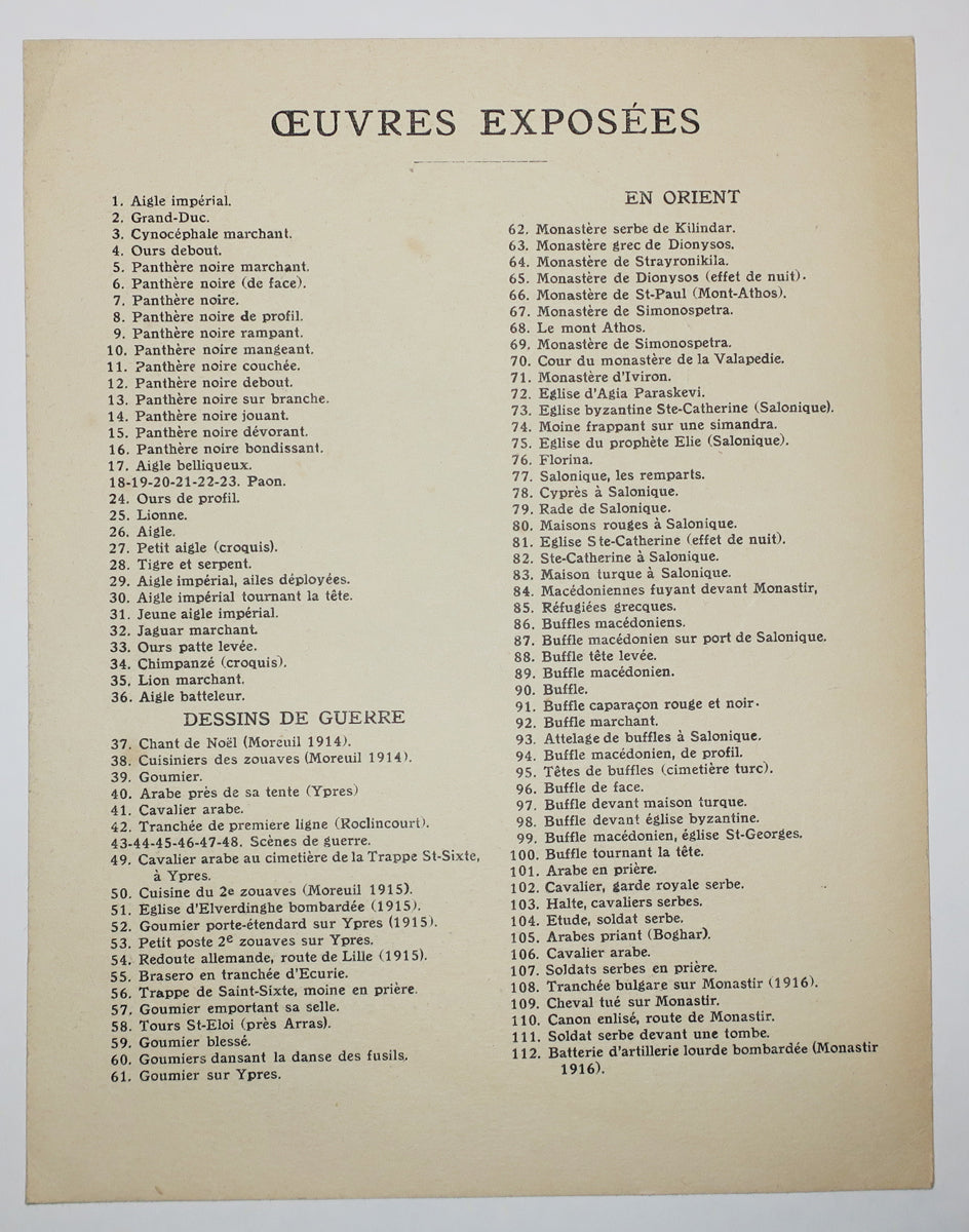 Invitation pour l'Exposition de Paul Jouve, à la Galerie Haussmann, 29 rue La Boëtie, à partir du 27 janvier