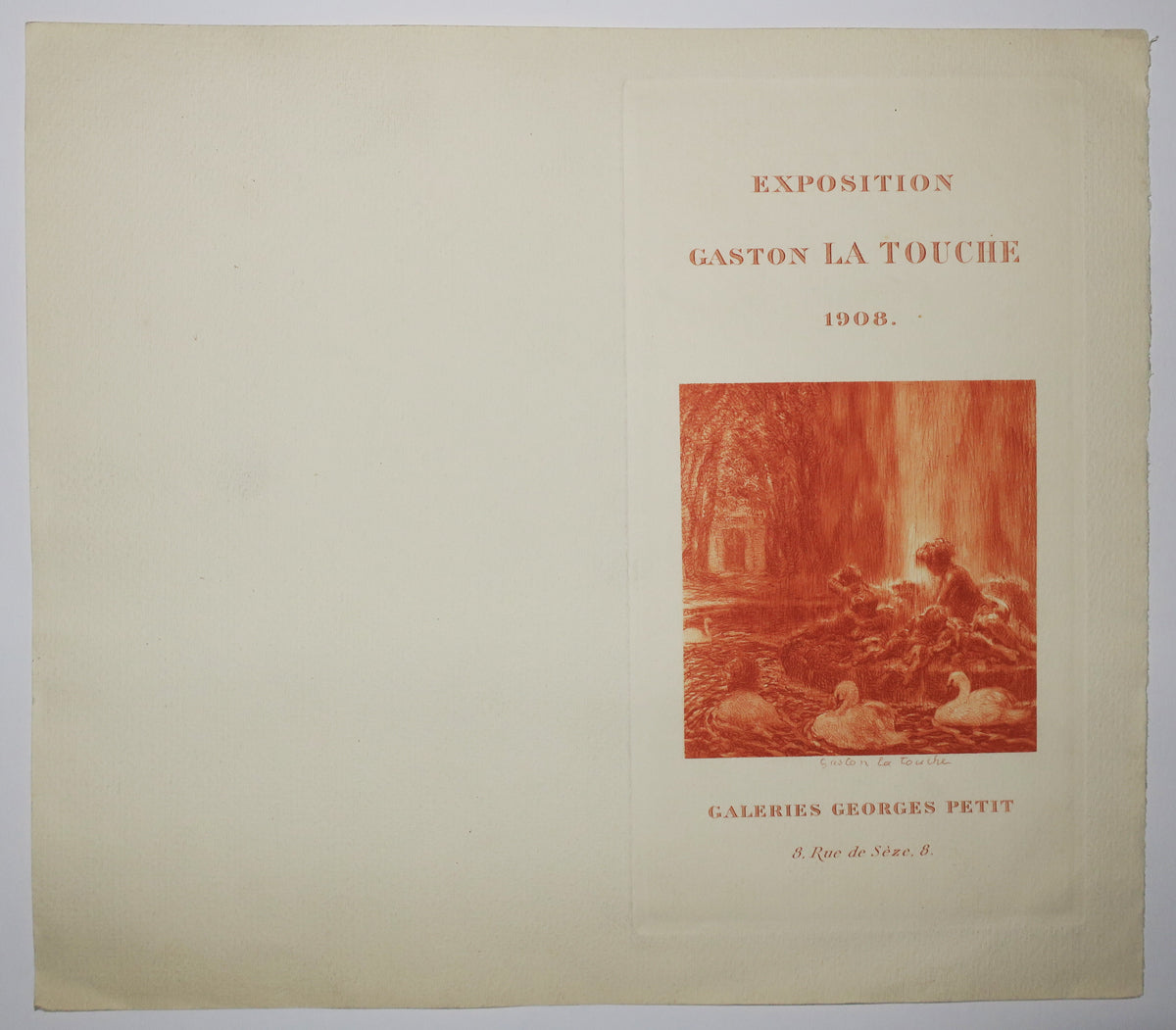 Exposition Gaston La Touche, Galeries Georges Petit, 8 rue de Sèze. (Femmes et enfants près d'un lac avec des cygnes).