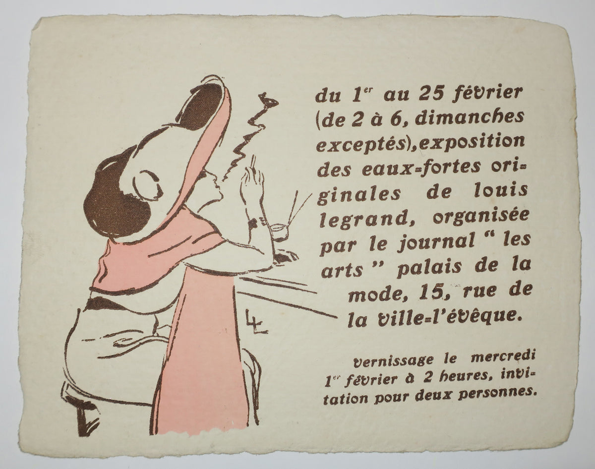 Invitation pour l'Exposition des eaux-fortes originales de Louis Legrand, du 1er au 25 février, organisée par le journal