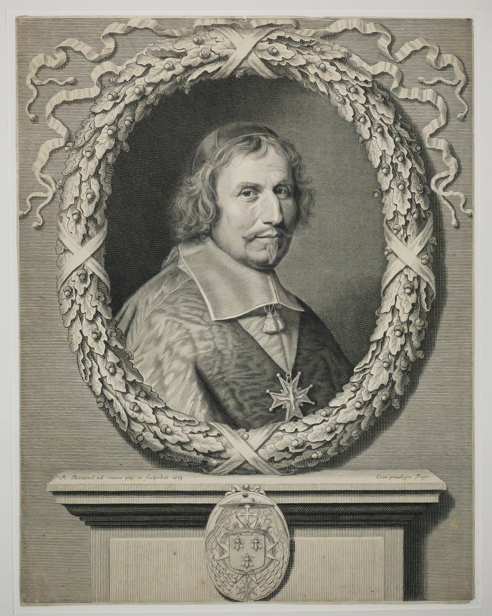 Portrait d'Antoine Barberin, Cardinal, Archevêque de Reims, tourné à droite et décoré de la croix du Saint-Esprit (1608-1671).