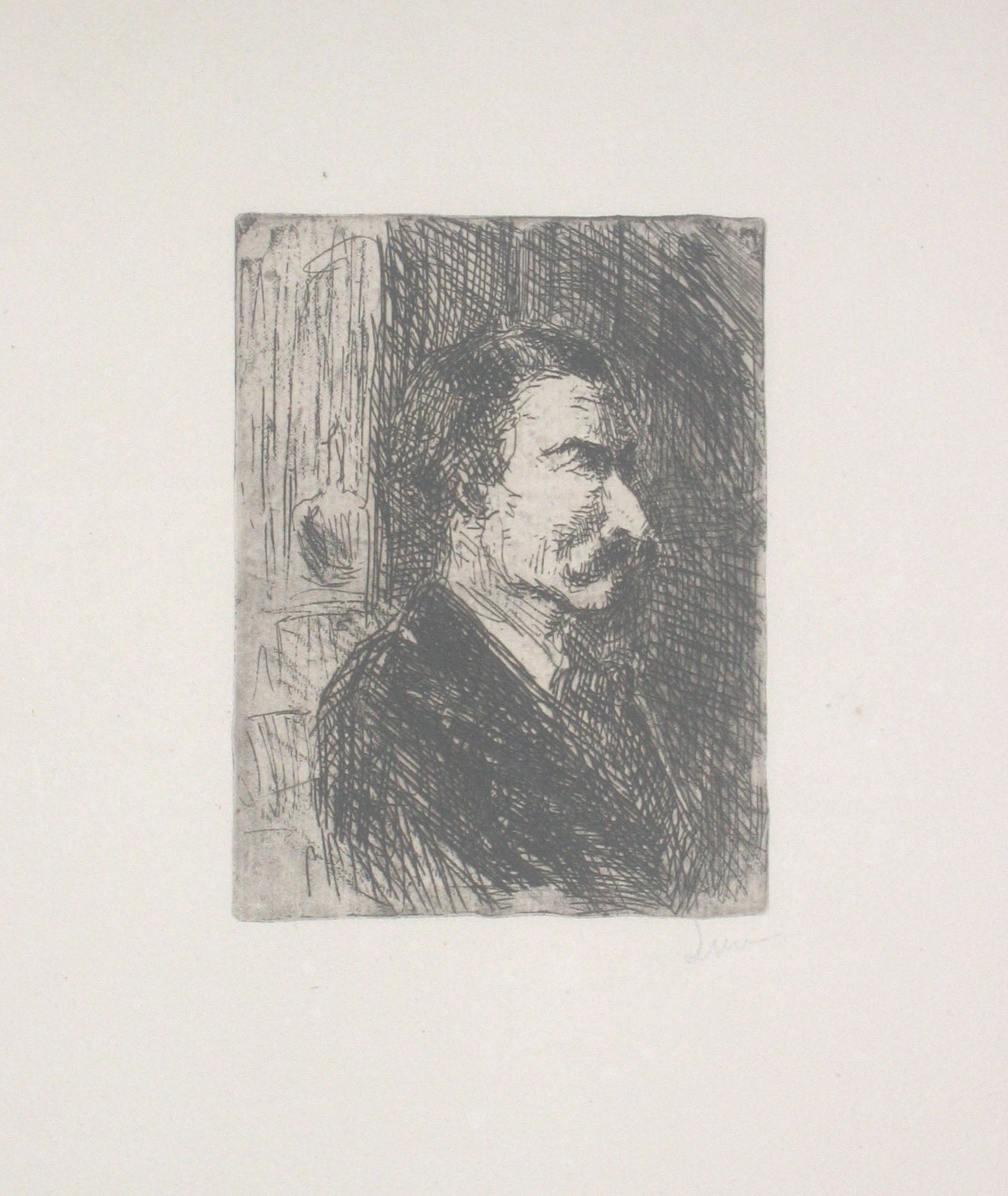 Portrait d'un homme à moustache, de profil droit.
