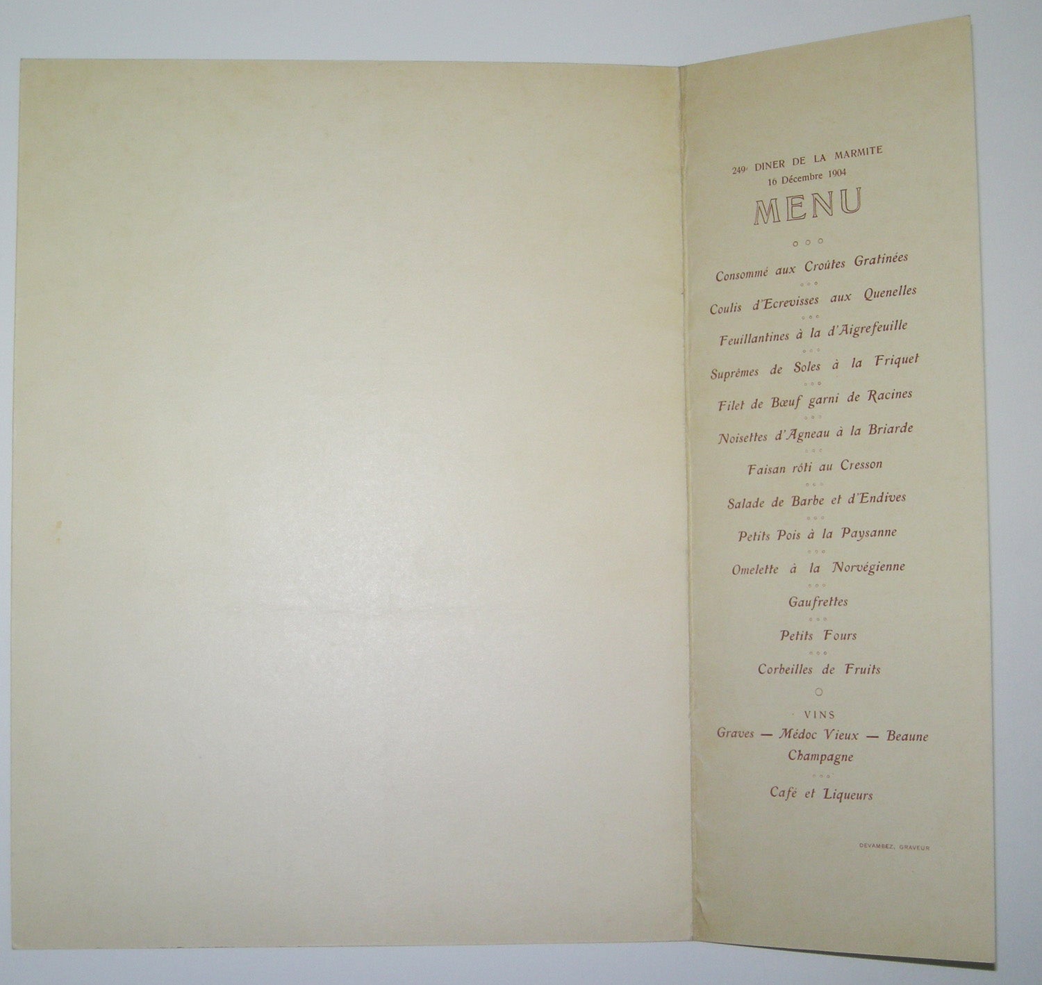 249è Dîner de la Marmite. Menu du 16 décembre