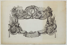 Charger l'image dans la galerie, Cartouche richement orné d'un portrait en médaillon de Louis XV et les attributs des arts et des sciences. c.