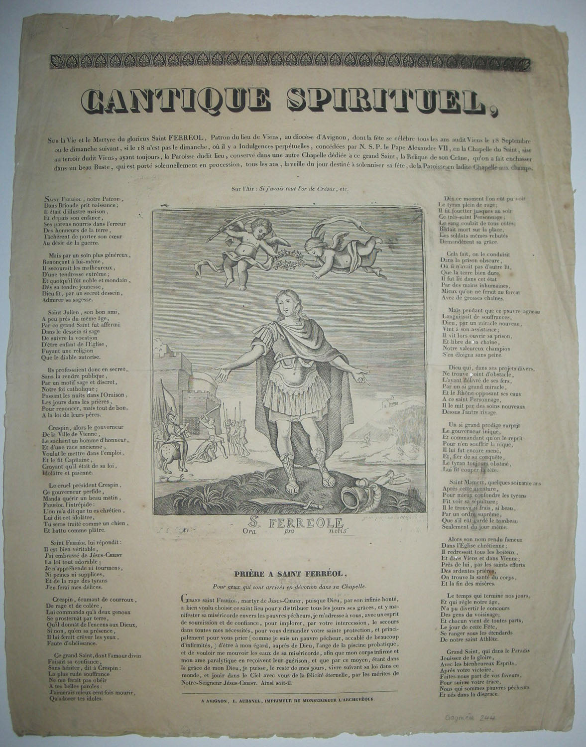 Cantique Sprituel sur la Vie et le Martyre du glorieux Saint Ferréol