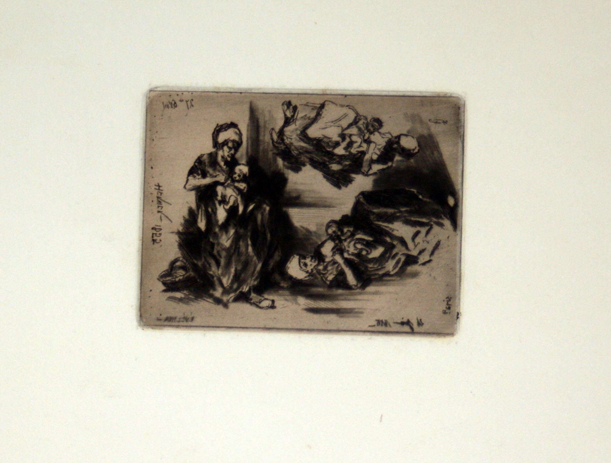 Evelina, Trois croquis d'une femme tenant un enfant.