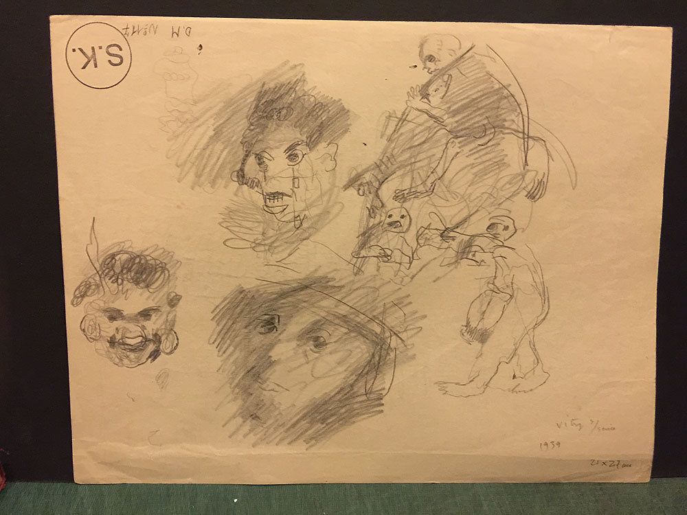 ETUDE DE TÊTE & VILLAGE. 1939.