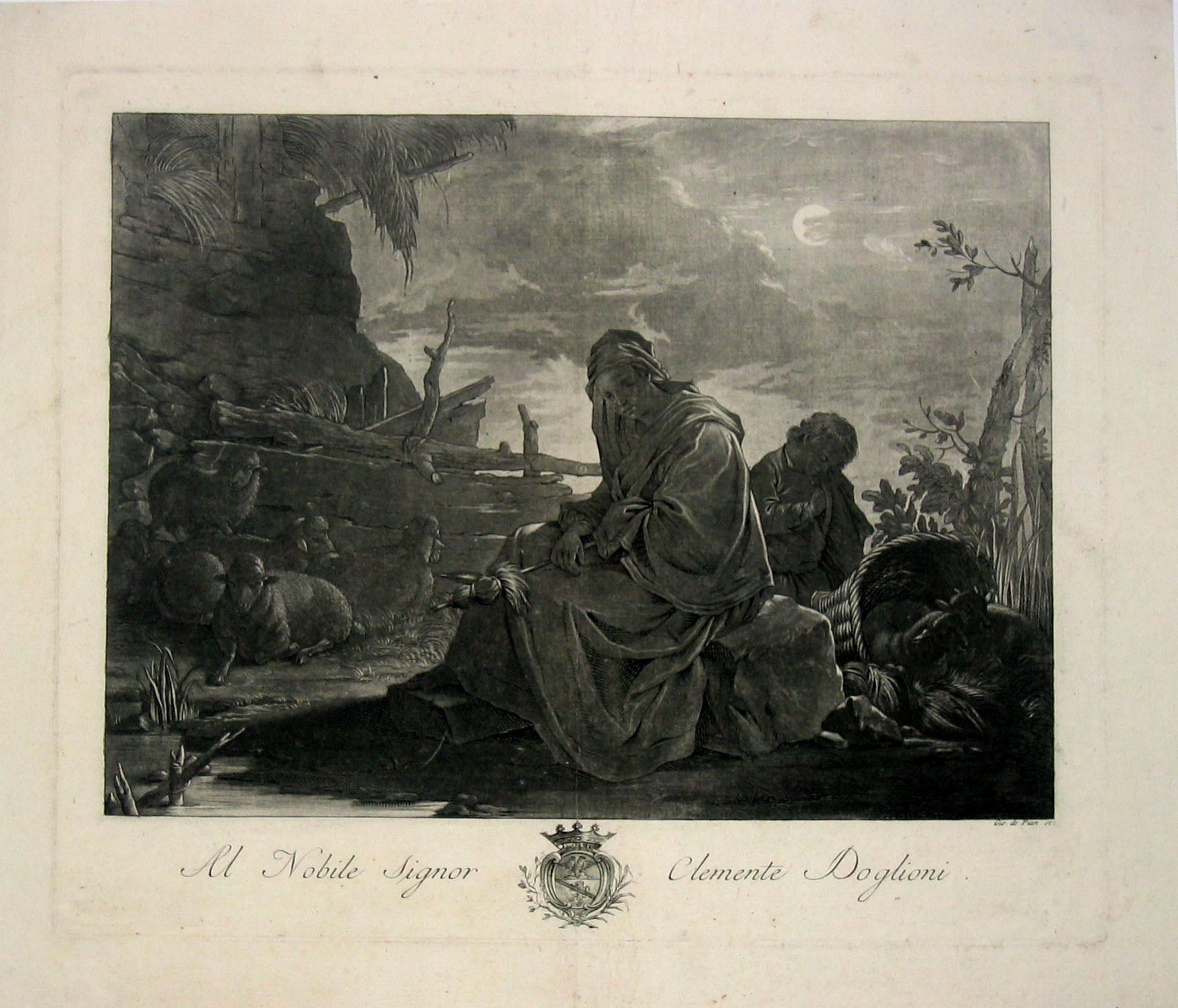 Couple de bergers gardant un troupeau.