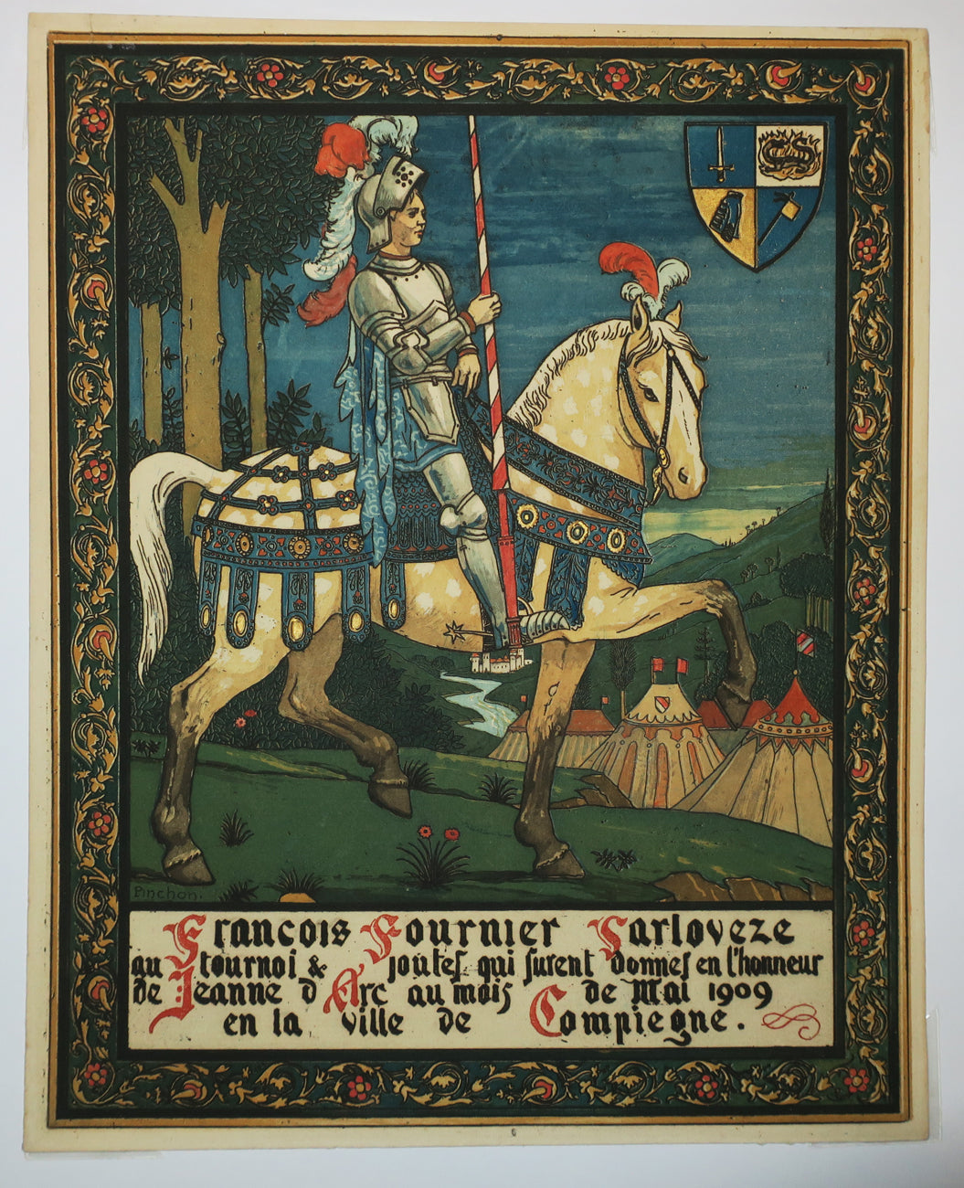 François Fournier Sarlovez au tournoi de joutes qui furent donnés en l'honneur de Jeanne d'Arc au mois de mai 1909 en ville de Compiègne.