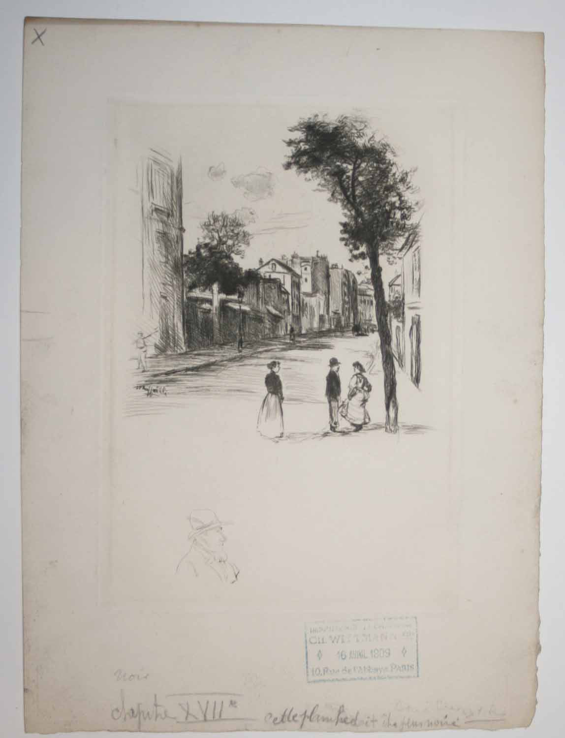 Sur le trottoir. (Illustration pour