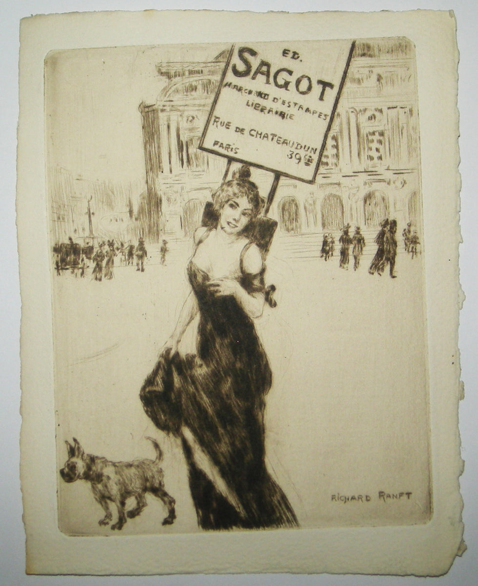 Carte de visite d'Ed. Sagot, Marchand d'estampes, Librairie, 39bis Rue de Châteaudun, à Paris.