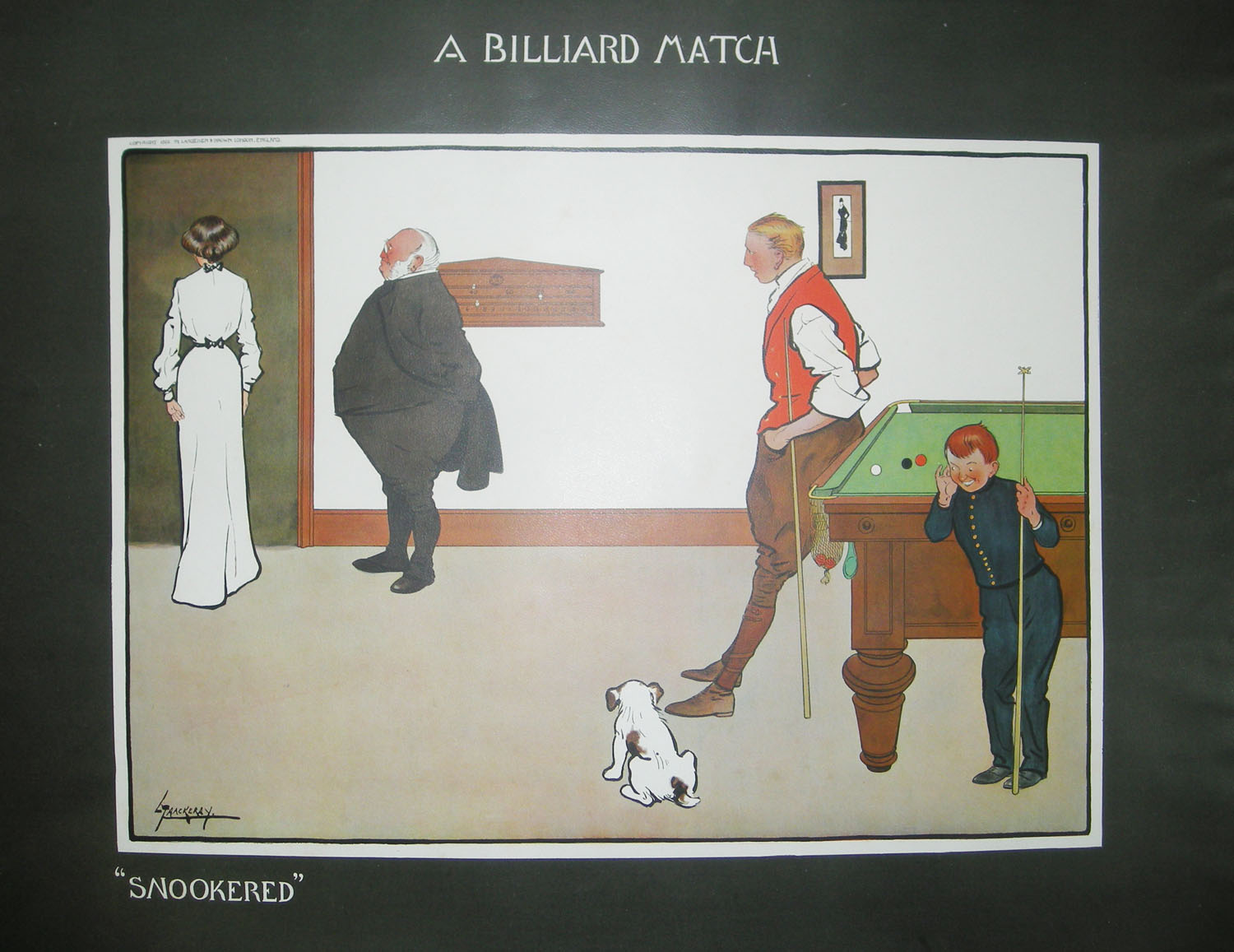 A billiard match: Kissing, Snookered, Left & The Canon.
