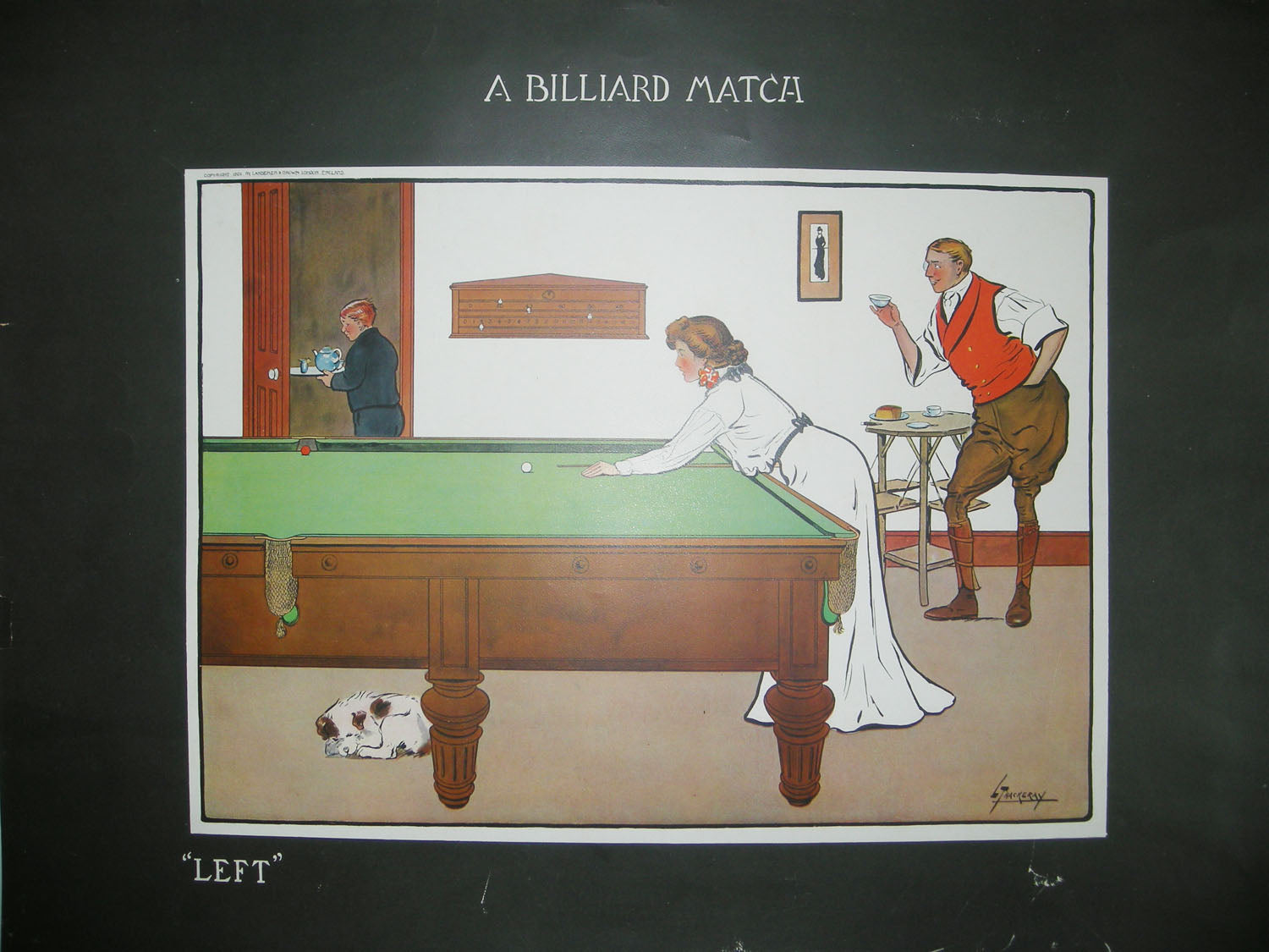 A billiard match: Kissing, Snookered, Left & The Canon.