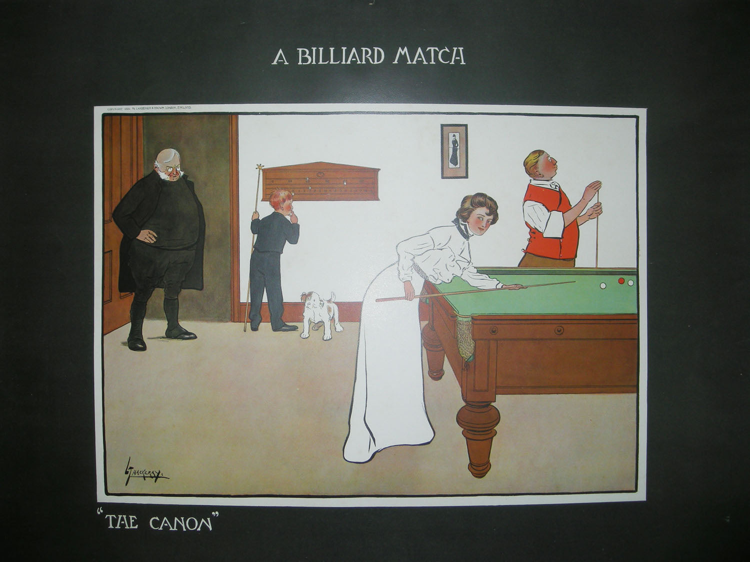 A billiard match: Kissing, Snookered, Left & The Canon.