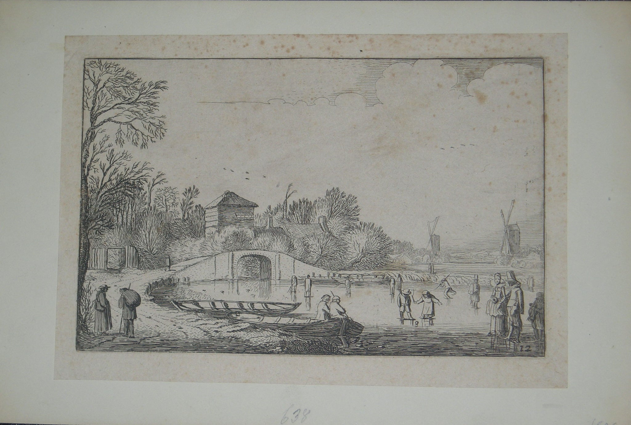 Rivière gelée avec des patineurs.