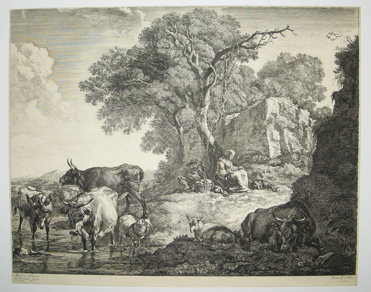 Berger dormant et sa femme au pied d'un d'arbre.