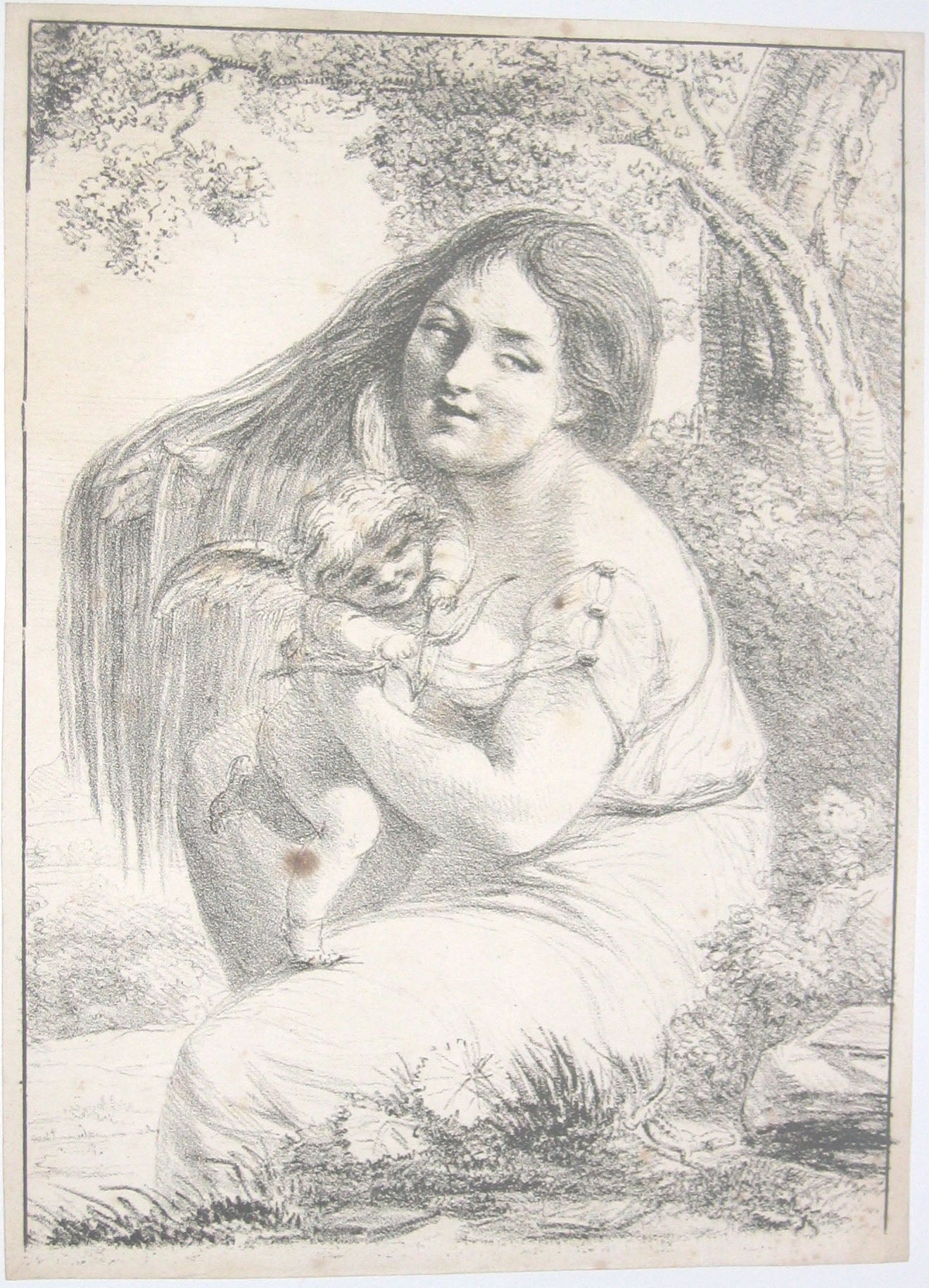 L'Amour sur les genoux d'une jeune femme.