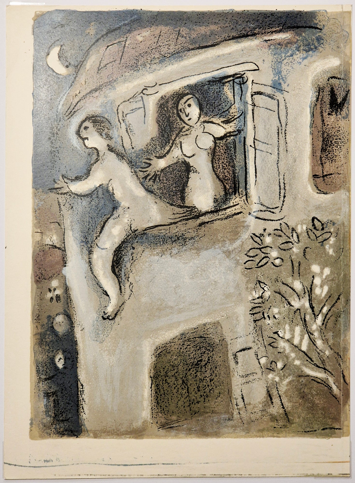 Marc CHAGALL - David sauvé par Michal. 1960. Lithographie originale, imprimée en couleurs. 