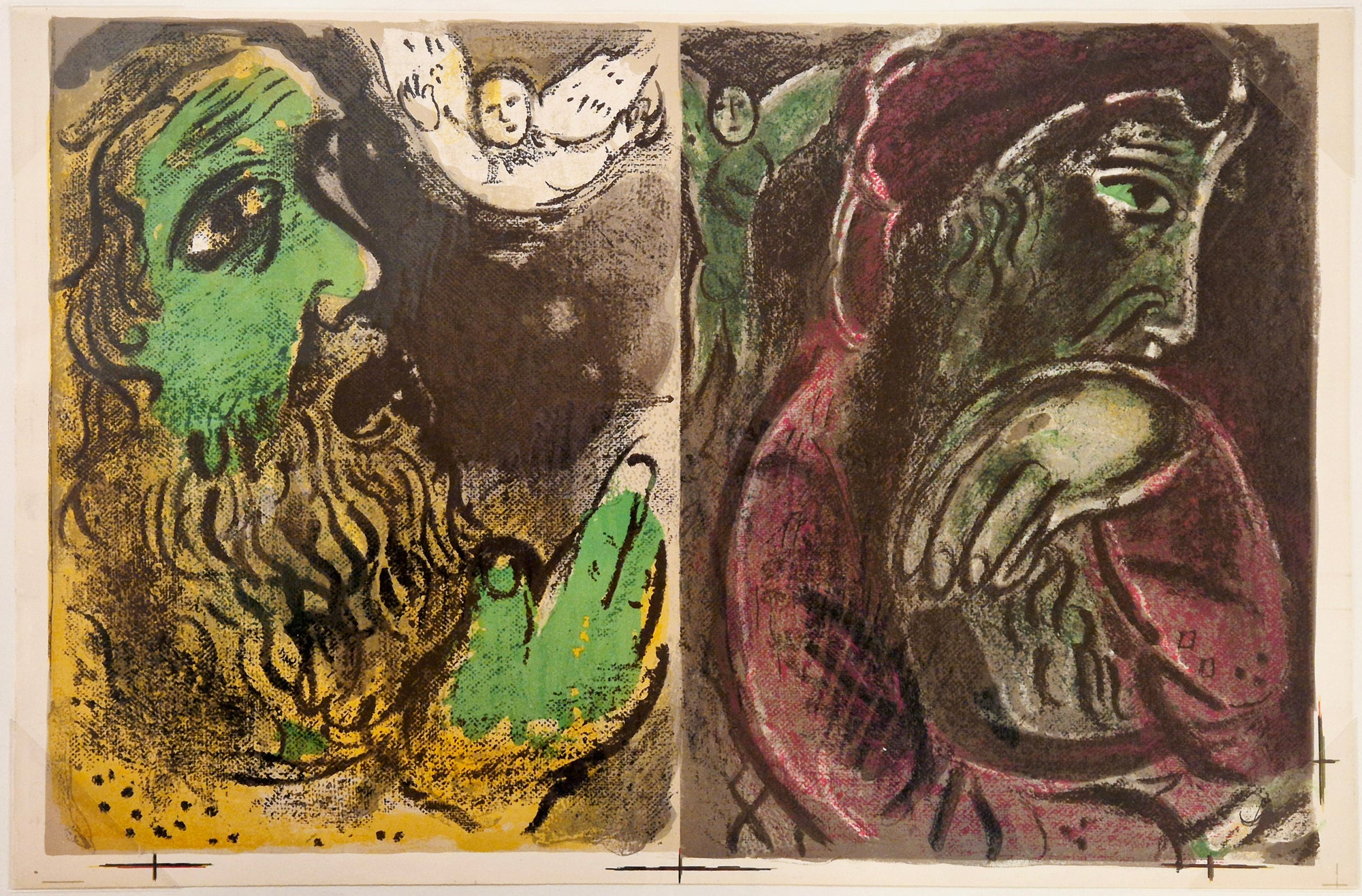 Marc CHAGALL - Job en prière et Job désespéré. Lithographie originale imprimée en couleurs. 