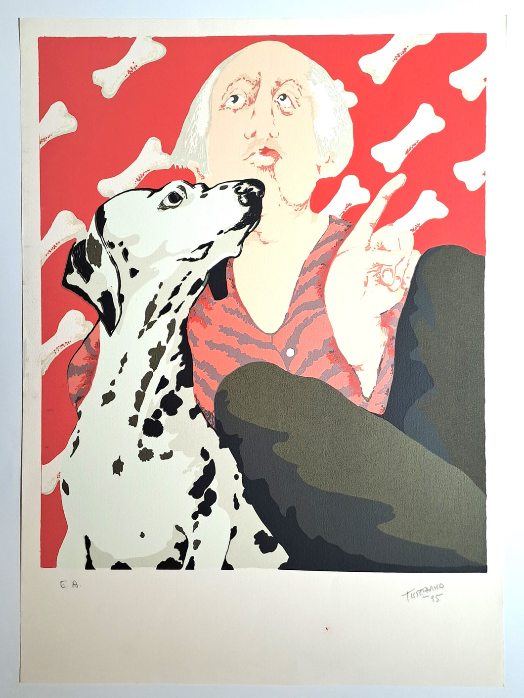 Gérard TISSERAND Femme avec Dalmatien Lithographie signée