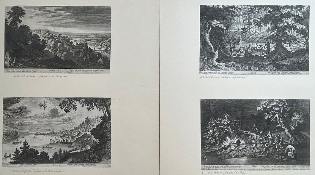 Les quatre heures du jour. L'Aurore (La sortie des troupeaux), Le Jour (La pêche & la Chute d'Icare), Le Soir (Le dîner en plein air) & La Nuit (L'étape troublée).  1624.