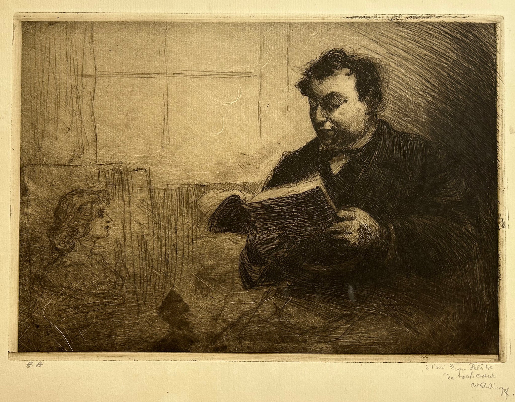 [Homme assis, de face, lisant].