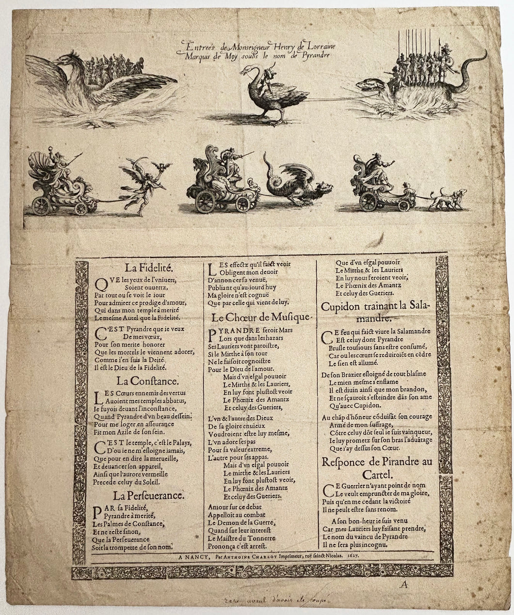 Entrée de Monseigneur Henry de Lorraine. Placard publicitaire.  1627.