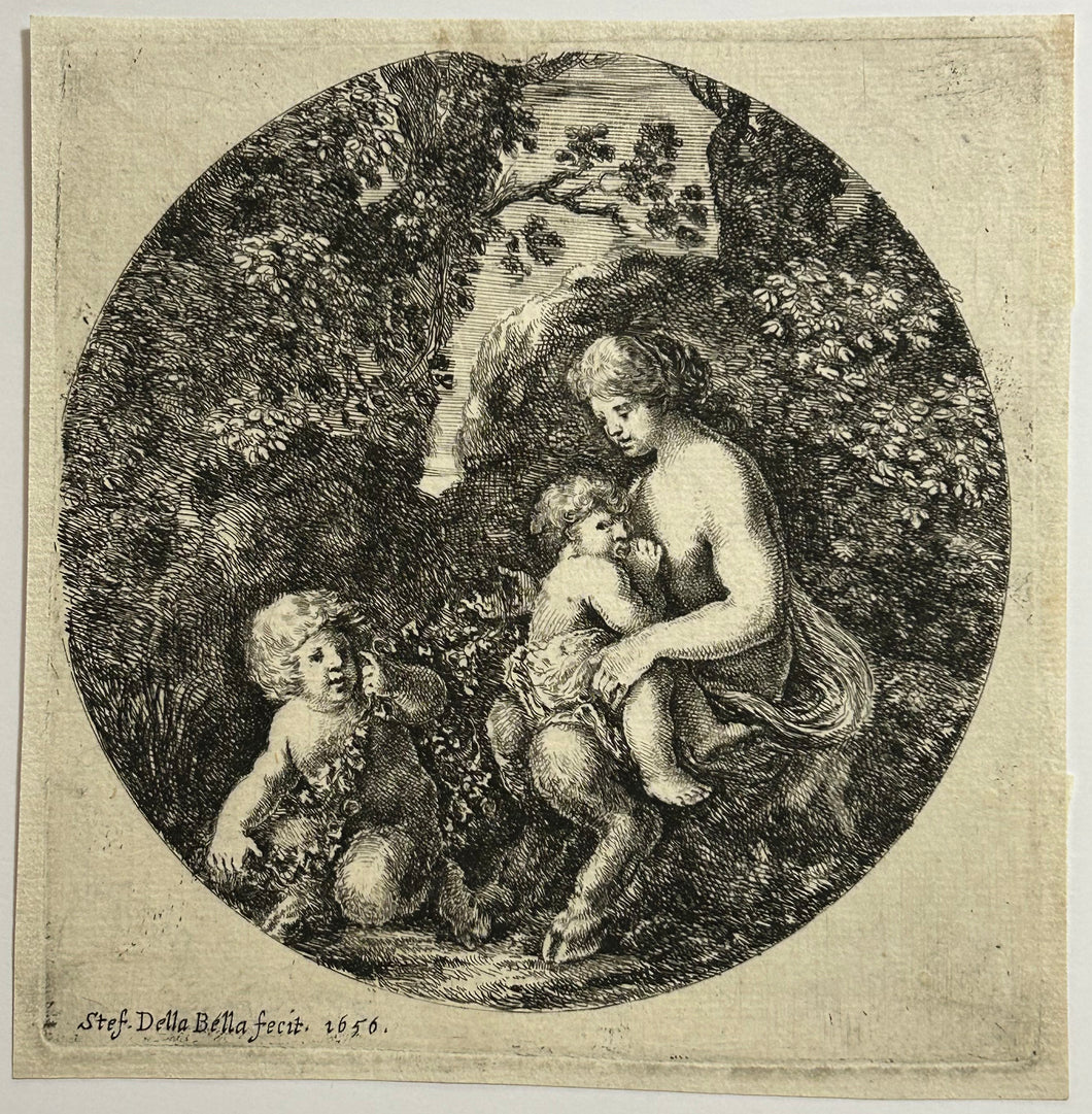 La femme du satyre qui allaite un petit enfant.  1656.