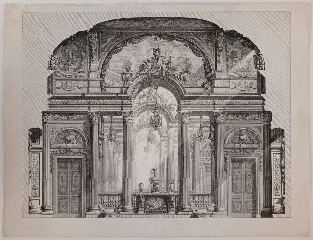 Plan du grand Salon, rectangulaire [Le grand Salon du Palazzo Serra, anciennement « Spinola », Gênes].  1777.
