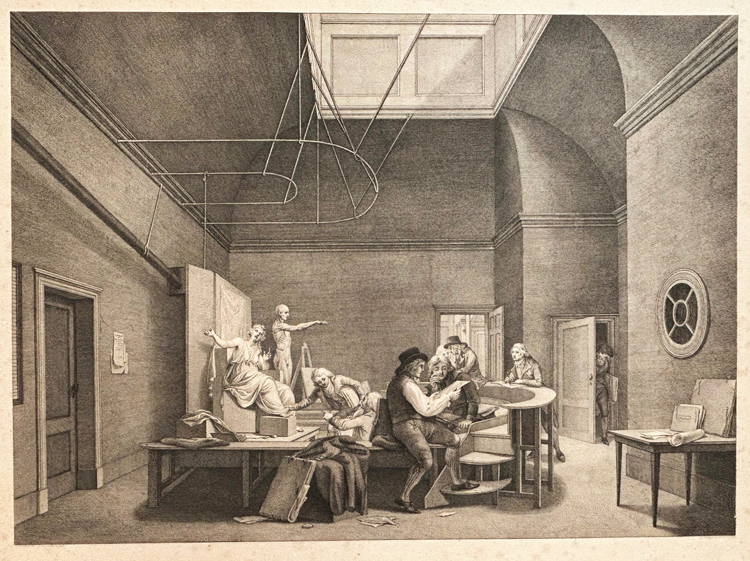 L'Académie. Des Dessinateurs dans un atelier travaillant d'après le modèle. 1768.