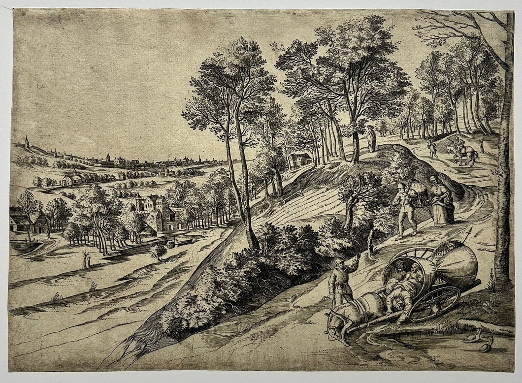 [Paysage boisé avec un chariot accidenté]. c.1560.