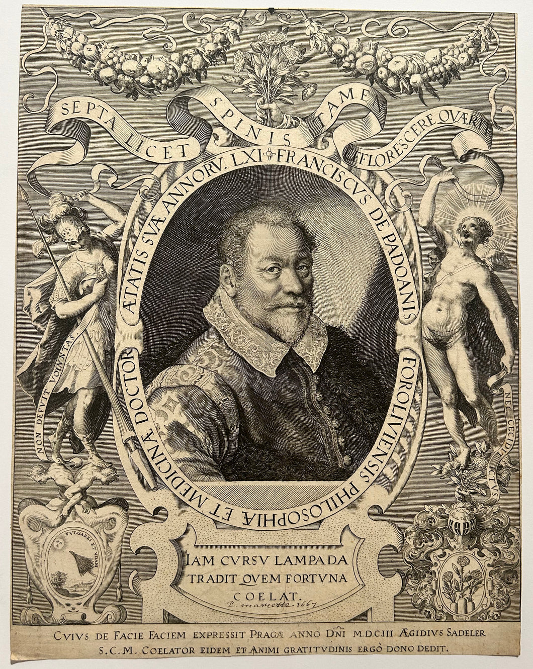 Portrait de Franciscus de Padoanis Foroliviensis (Francesco da Forlì, 1542 † 1603), alchimiste, astrologue, philosophe et médecin qui soigna Rodolphe II à Prague). 1603.