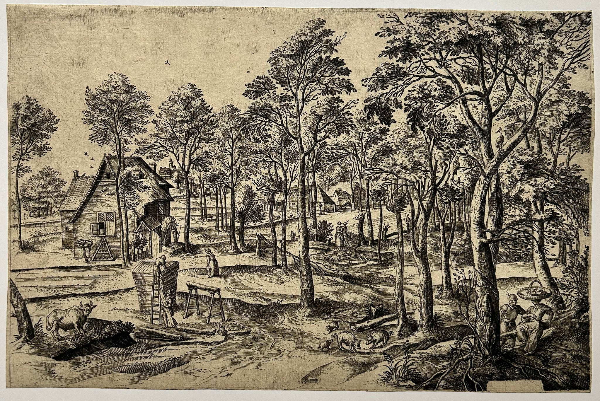 [Paysage boisé, occupations à la campagne]. c.1560.