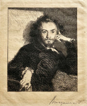 Charger l&#39;image dans la galerie, Félix BRACQUEMOND. Portrait de Baudelaire, de face, avec la barbe.  1869. Eau-forte d&#39;après Deroy. 

