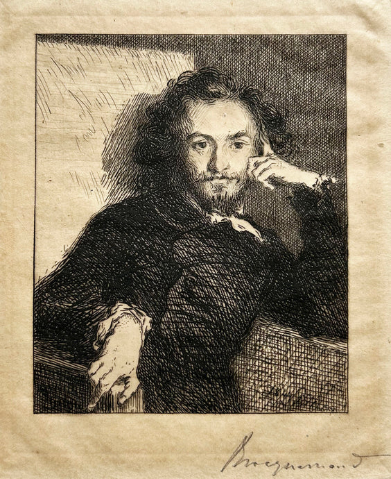 Félix BRACQUEMOND. Portrait de Baudelaire, de face, avec la barbe.  1869. Eau-forte d'après Deroy. 