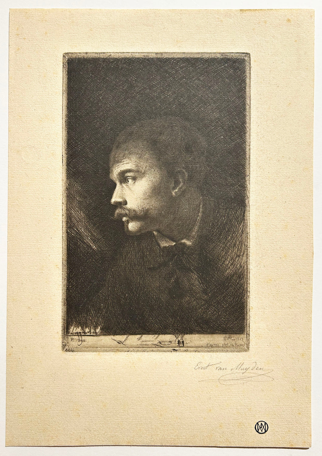 VAN MUYDEN Autoportrait aux pointes de graveur. 1890. Eau-forte. 