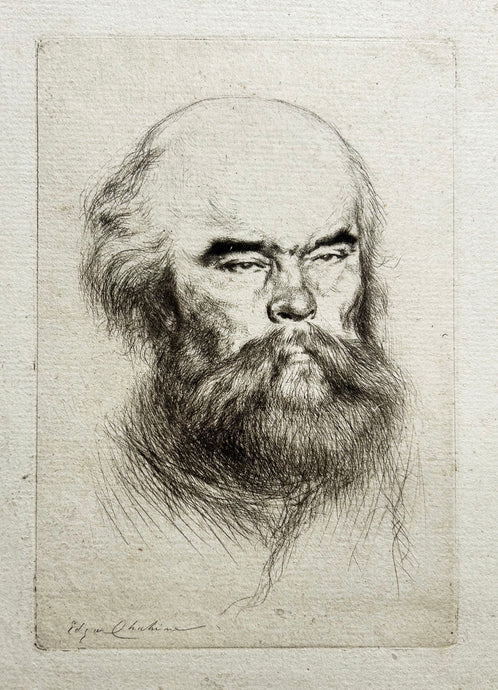 Edgar CHAHINE. Portrait de Paul Verlaine.  c.1926. Pointe sèche originale. 