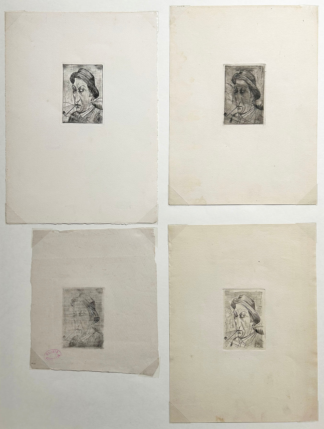 André DERAIN Autoportrait (Portrait à la pipe).  c.1913. Quatre gravures originales. 