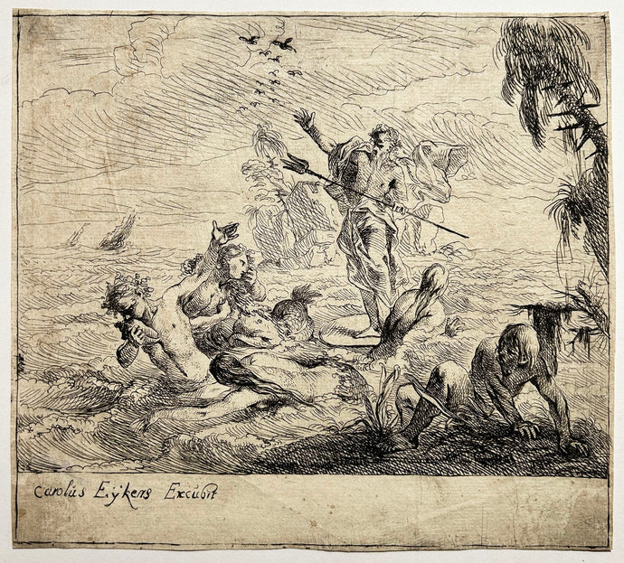 EYKENS Charles. Neptune apaisant la tempête. Gravure. 