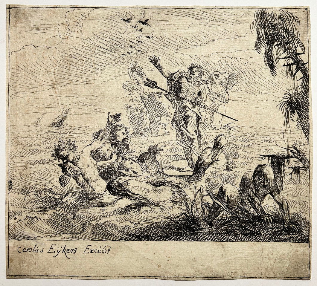 EYKENS Charles. Neptune apaisant la tempête. Gravure. 