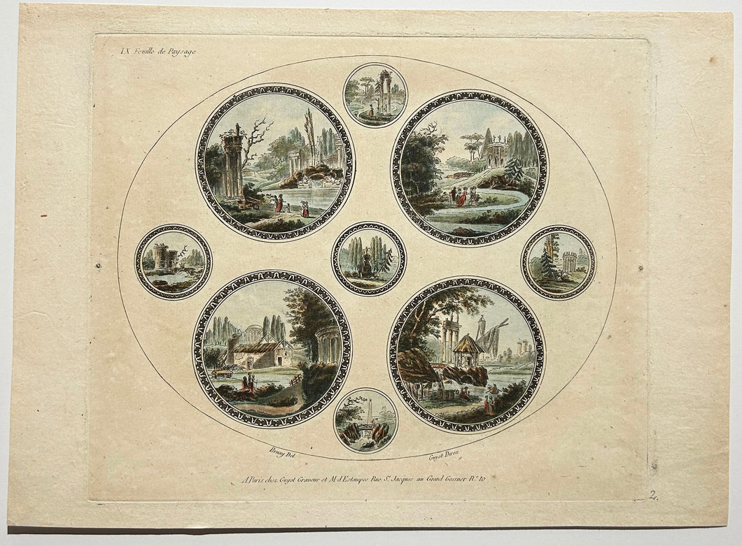 Laurent GUYOT IXème feuille de Paysages. c.1790. Gravure à l'eau-forte d'après Jean Henri Alexandre Pernet 