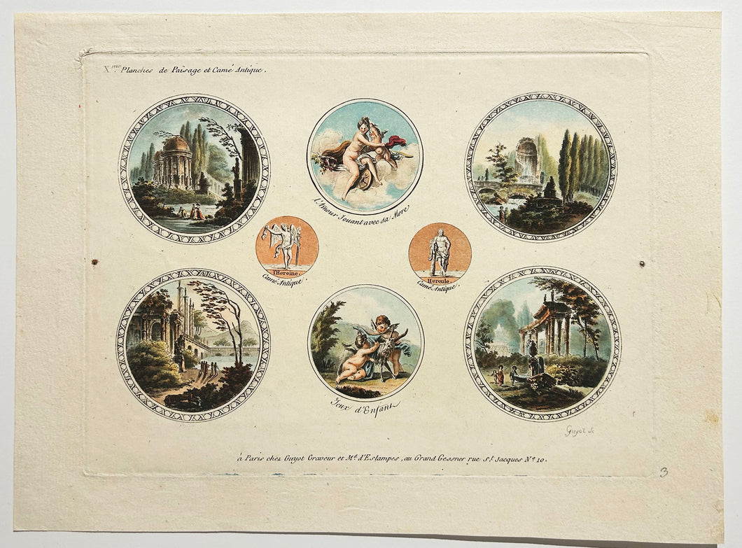 Laurent GUYOT Xème planches de Païsage et Camé antique. c.1790. Eau-forte imprimée en couleurs au repérage