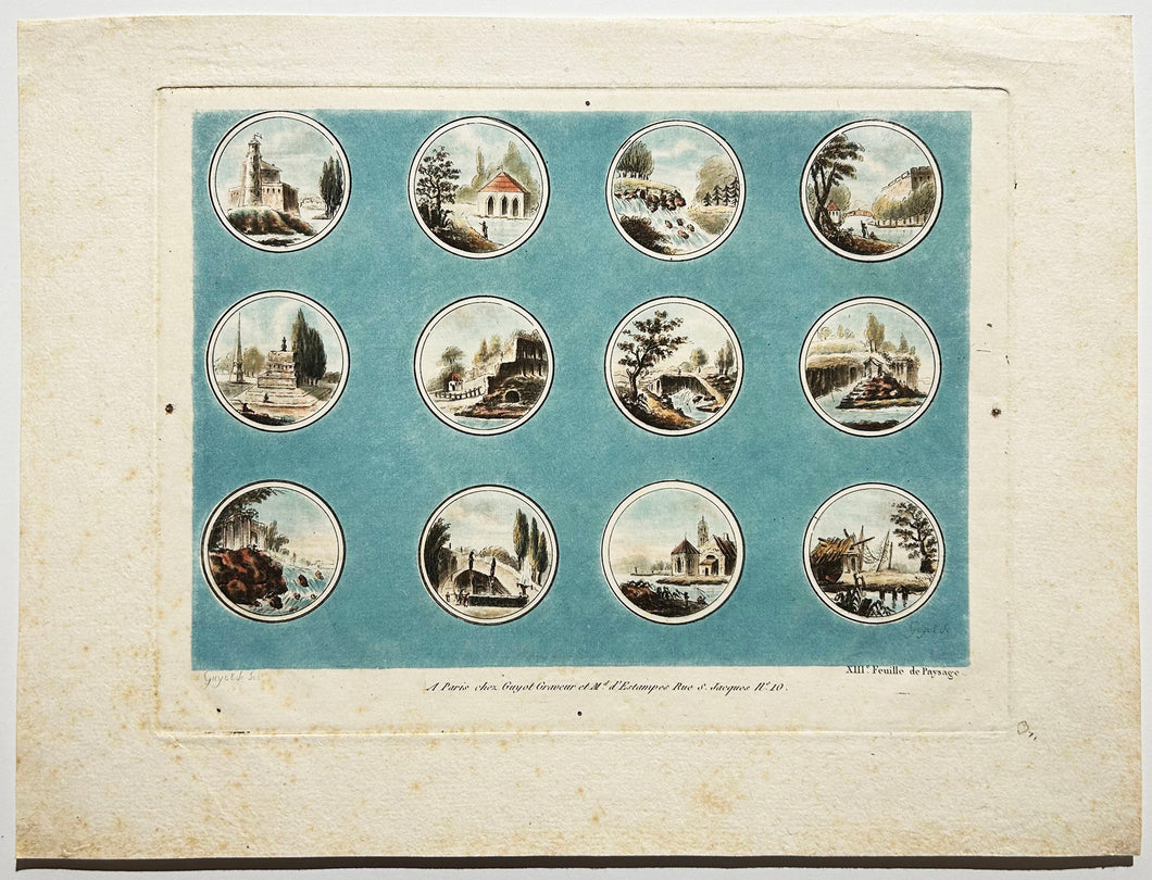 Laurent GUYOT XIIIème feuille de Paysages. c.1790. Eau-forte imprimée en couleurs au repérage. 