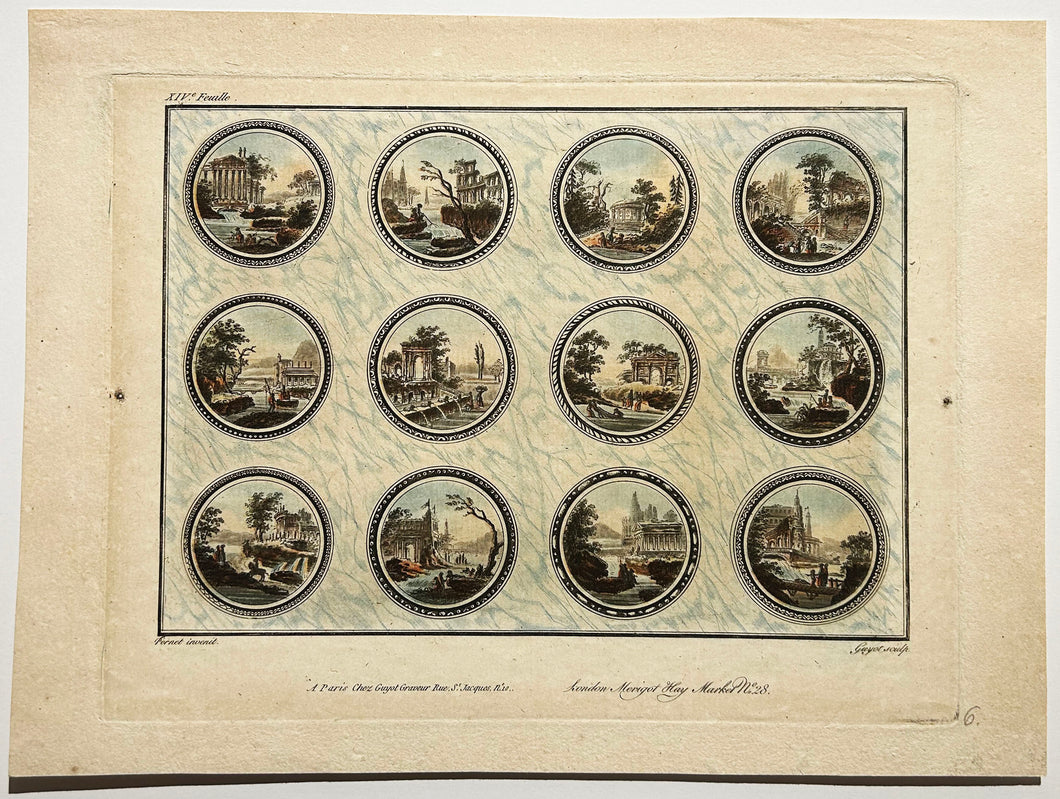 Laurent GUYOT XIVème feuille de Paysages. c.1790. Gravure à l'eau-forte d'après Jean Henri Alexandre Pernet 